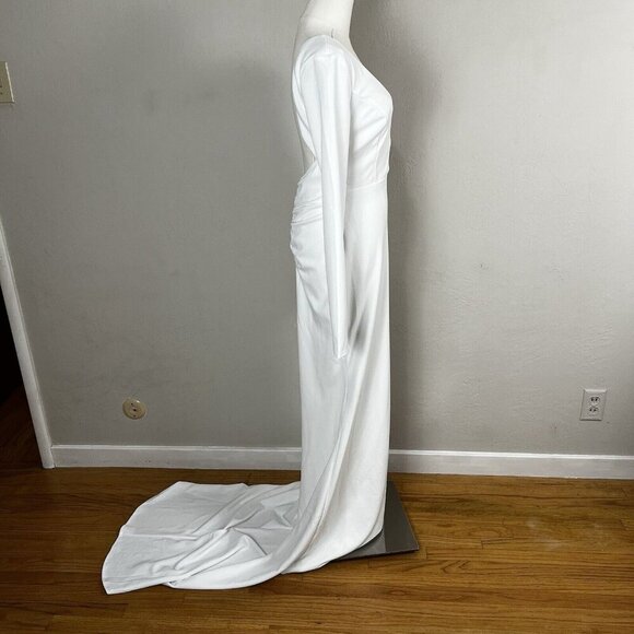 LULUS Extravagant Love White Backless Long Sleeve Ruched Maxi Dress Size Medium - Picture 6 of 10